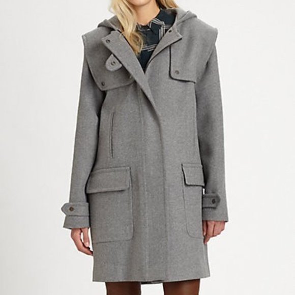 A.L.C. / HOODED WOOL-BLEND COAT / Grey / Small - Picture 1 of 16
